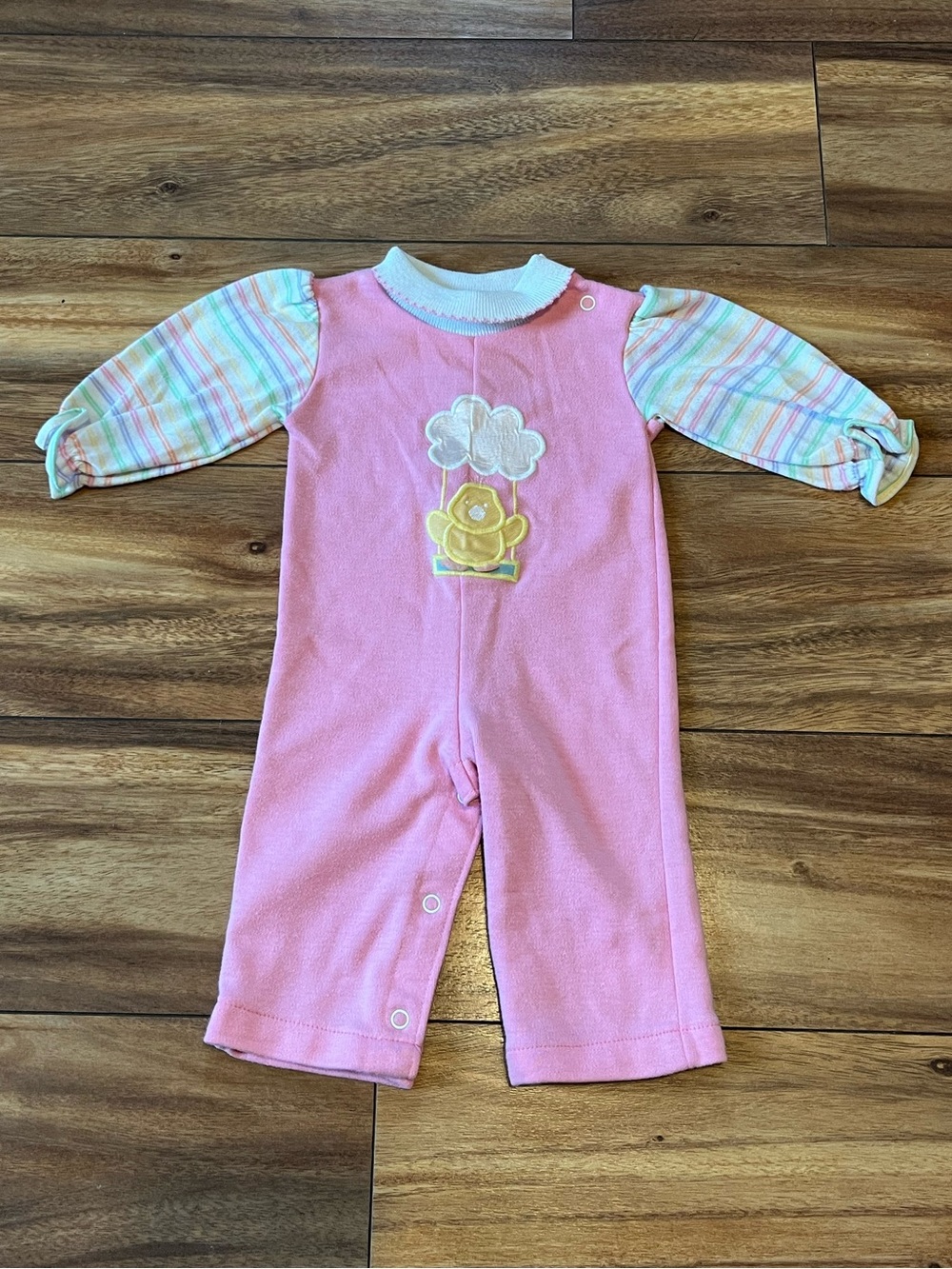 Babygirl 9mo vintage healthtex jumper pink striped duck cloud embroidered
